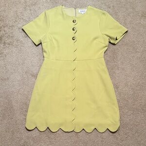 Bright Lime Green Women Dress with Scalloped Hem